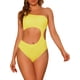 thumbnail image 1 of INSPIRAR CHIC Traje de baño de una pieza para mujer, un hombro, corte asimétrico en la cintura, tela acanalada, bañador, monokini, pequeño, amarillo, 1 of 5
