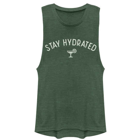Junior's CHIN UP Stay Hydrated Margarita Festival Muscle Graphic Tee Pine Green Heather Medium