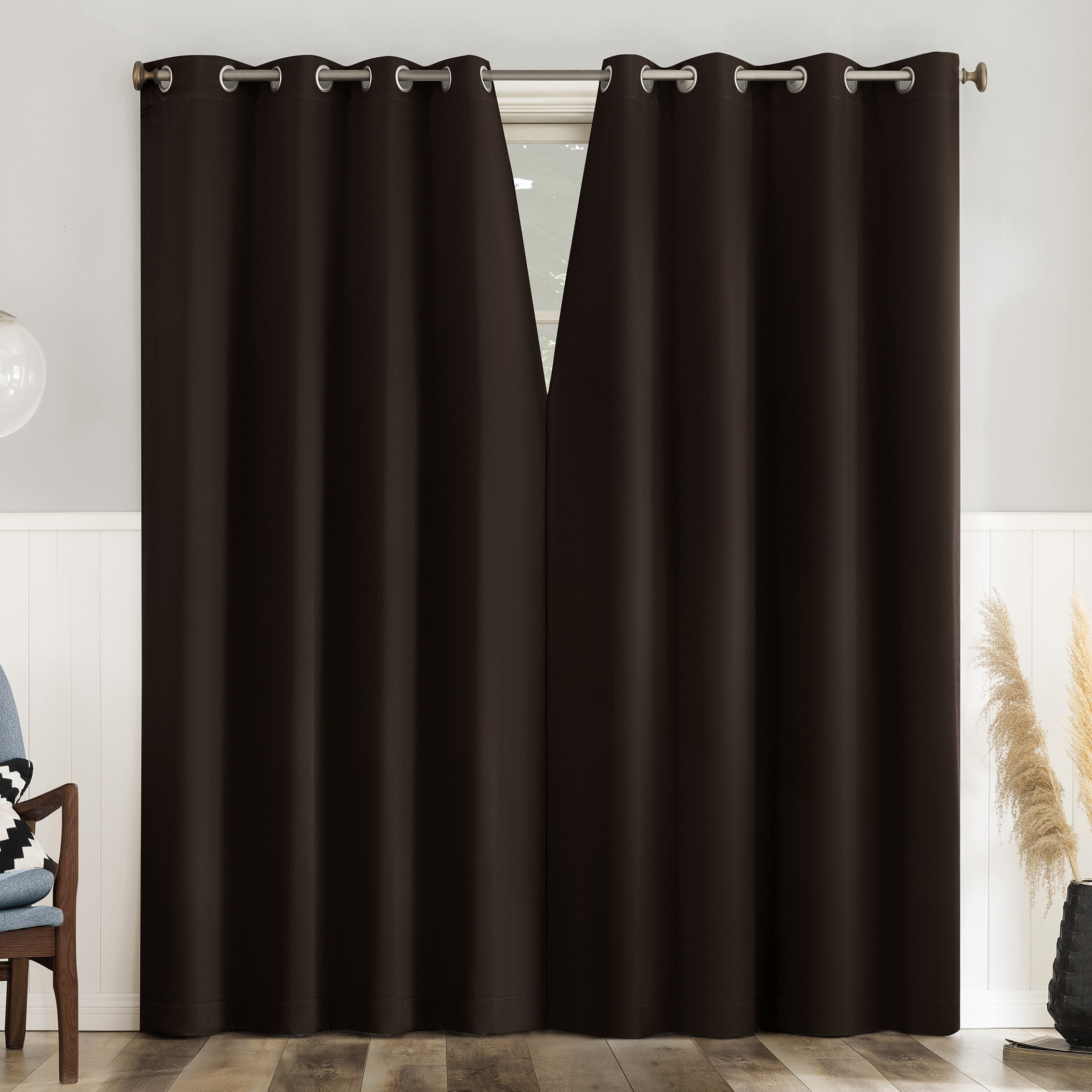 No. 918 Brandon 2-Piece Magnetic Closure Room Darkening  Grommet Top Curtain Panel, Chocolate Brown, 54.0”W x 63"L