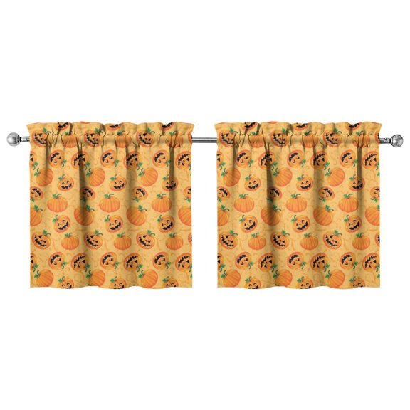 Spooky Cute Halloween Kitchen Curtains Set of 2, Featuring Black Cat and Full Moon Illustration, Semi-Sheer Panels 27.5x24in(70x60cm) Kitchen Curtains