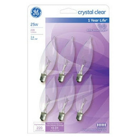 Sharp Bulb - Decorative Light Bulb, Candle Shape, Candelabra Base, 25 watt, 6 PK., GE, 75223