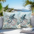 thumbnail image 3 of Throw Pillow Covers 18x18 Inch Set of 2, Coastal Octopus Waterproof Outdoor Pillow Covers, Summer Beach Vintage Ocean Coral Decorative Cushion Pillowcases for Couch, Sofa, Bed, Garden, Patio, 3 of 9