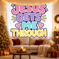 thumbnail image 3 of Jesus Gets Me Through Text With Hearts, Inspirational Retro Style for Faith Decor Fans, Christian Wall Art, Easter Gift Tapestry Wall Hanging for Bedroom and Dorm, 3 of 7