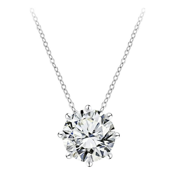JeenMata Classic 1 Carat Round Cut Moissanite Prong Setting Solitaire Slide Pendant Necklace in 18K White Gold over Silver