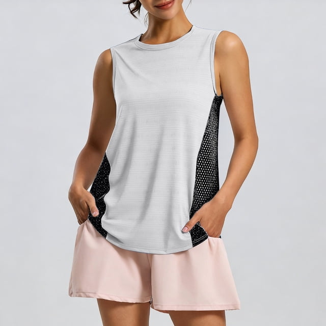 LVHAOGJOB Débardeurs Athlétiques pour Femmes T-Shirt d'Entraînement Sans Manches d'Été Course Col Rond Chandails pour Femmes