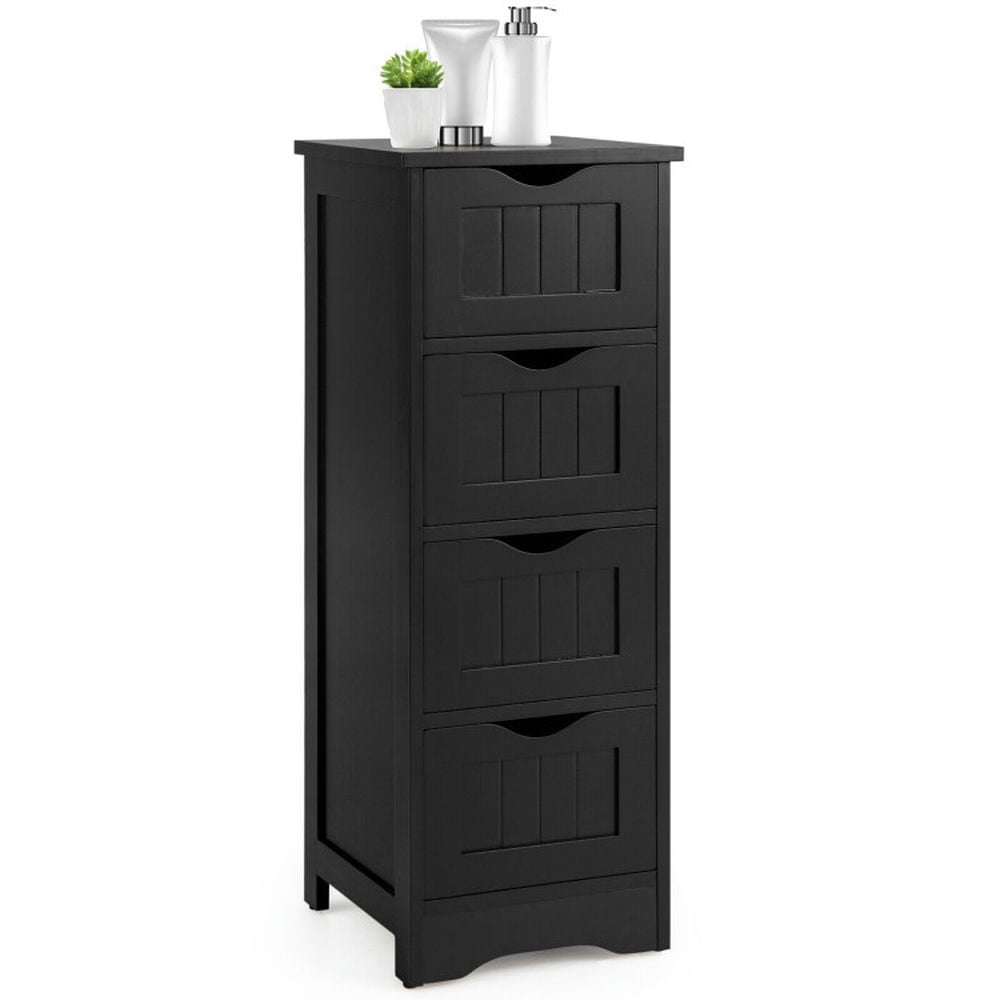 Finihen Bathroom Storage Cabinet, Bathroom Floor Cabinet, 4-Drawer Freestanding Floor Cabinet with Anti-Toppling Device, for Bathroom, Living Room, Bedroom, Kitchen, Black Finihen Bathroom Storage Cabinet, Bathroom Floor Cabinet, 4-Drawer Freestanding Floor Cabinet with Anti-Toppling Device, for Bathroom, Living Room, Bedroom, Kitchen, Black