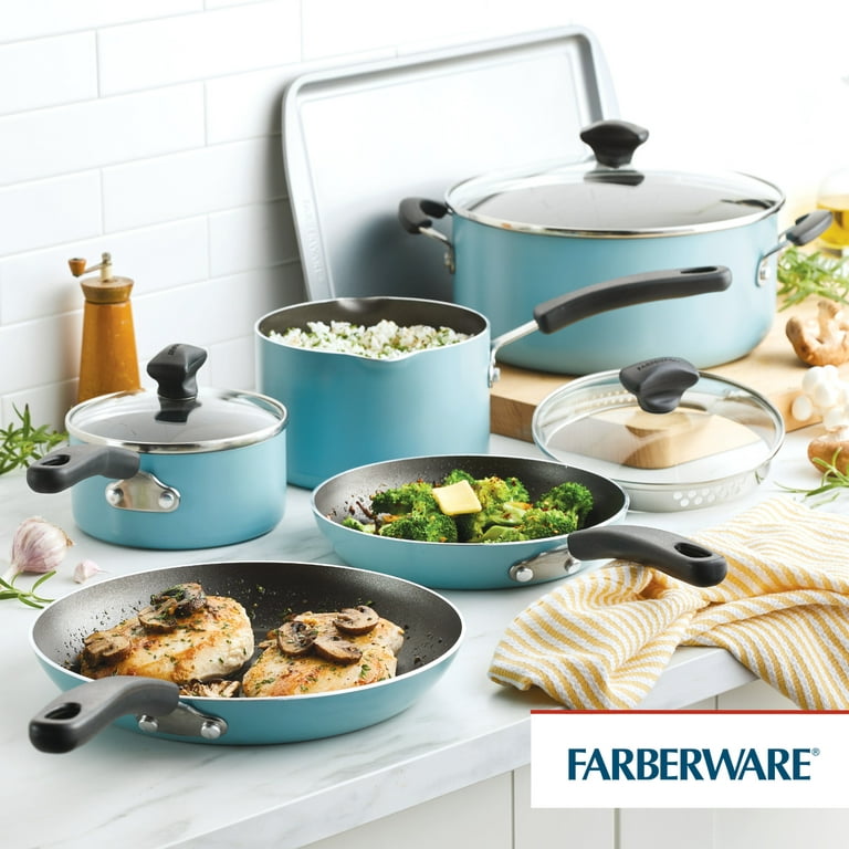 Farberware Dishwasher Safe 15-Piece Aluminum Nonstick Cookware Set in Teal  20361 - The Home Depot