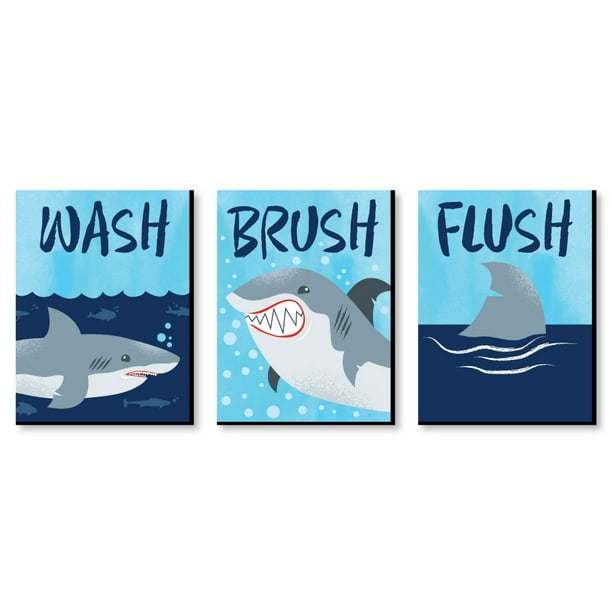 Shark Zone Kids Bathroom Rules Wall Art 7 5 X 10 Set Of 3 Signs Wash Brush Flush Walmart Com Walmart Com