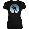 thumbnail image 1 of Halloween Witch Riding Broomstick Full Moon Juniors Soft T Shirt, 1 of 1