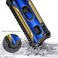 thumbnail image 5 of For Samsung Galaxy A11 Case, with Tempered Glass Screen Protector (Full Coverage), Aluminum Metal Built-in Ring Stand, Full-Body Protective Shockproof Military Bumper Phone Cover (Blue/Gold), 5 of 6