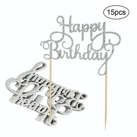 15pcs Glitter Paper Happy Birthday Cake Topper Cupcake Dessert Decoration Supplies for Birthday Party (Best Happy Birthday Cake)