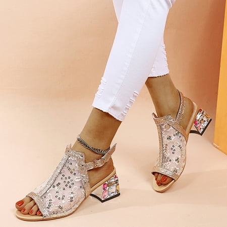 

Zpanxa Womens Sandals Women s High Heel Peep Toe Color Crystal Casual Bohemian style Sandals Shoes Wedge Sandals for Women Gold 37