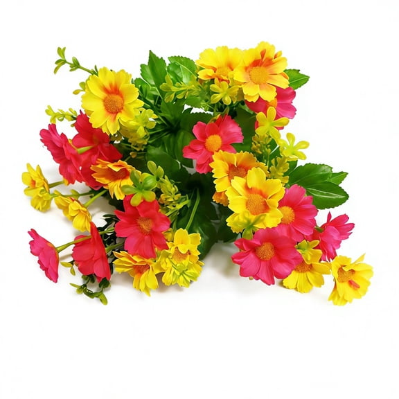 Naittoop Artificial Flowers Fake Silk Daisy with Green Leaves 28 Heads for Indoor Outdoor Home Wedding Party Decoration, Assorted Colors Daisy for Spring Summer Decoration 8.7*13 in Orange