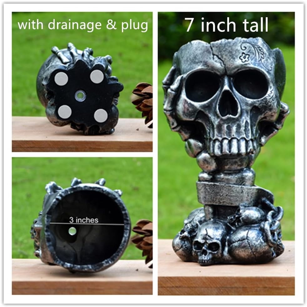 Steampunk Skull Planter Flowerpot with Drainage Hole for Gothic Plants