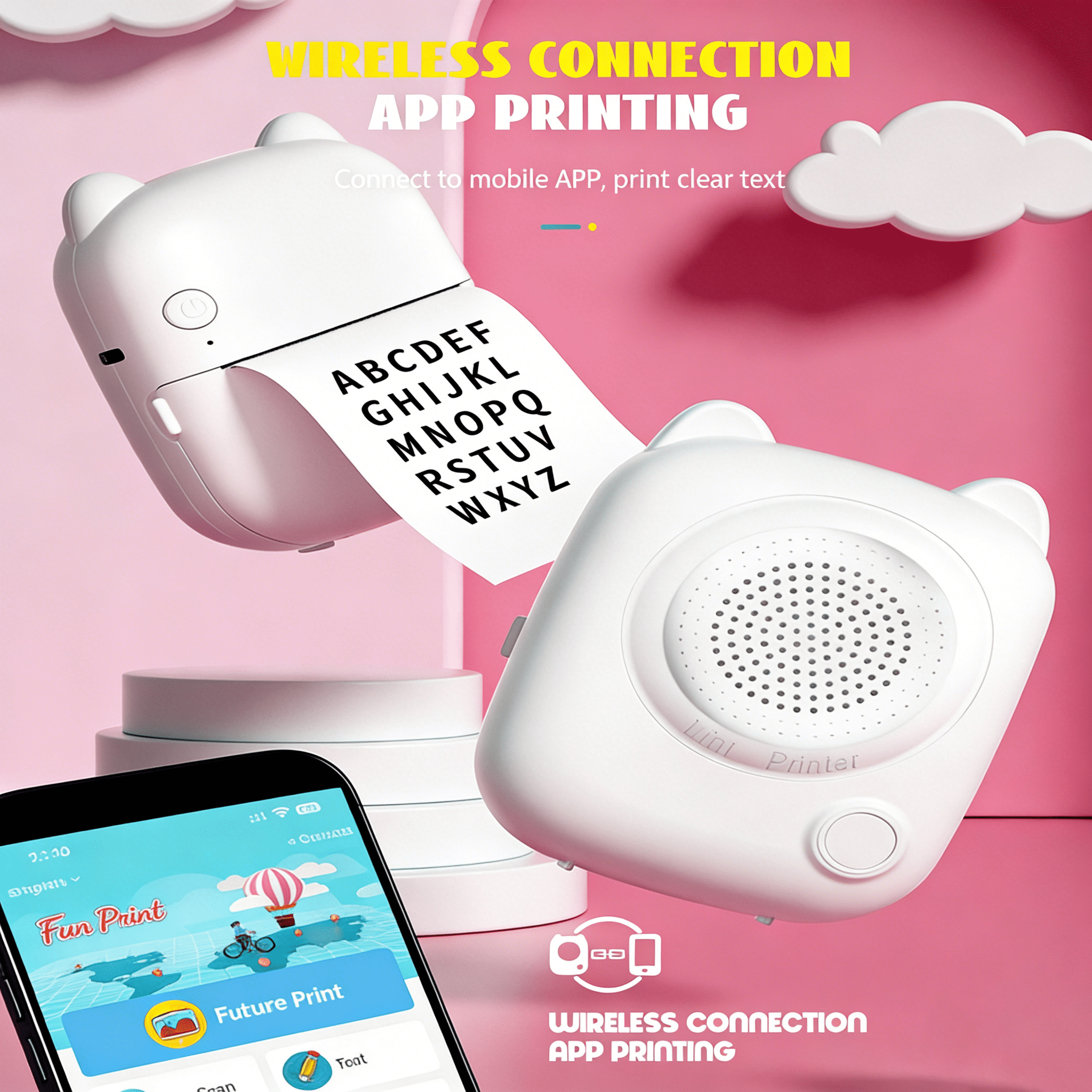 Portable Printer, AI Mini Pocket Wireless Bluetooth Thermal Printers with 11 Rolls Printing Paper for Android iOS Smartphone, BT Inkless Printing Gift for Label Receipt Photo Notes Study Home Office