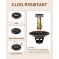 thumbnail image 3 of Fransiton Tapón para fregadero de baño de 1,1 a 1,77 pulgadas, tapón de drenaje para fregadero emergente, tapón de drenaje antiobstrucción con recogedor de pelo desmontable, bronce oscuro, 3 of 8