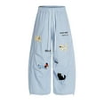 thumbnail image 6 of Women Pants Y2K Plaid Baggy Pants Women Streetwear Cartoon Embroidery Wide Leg Casual Drawstring Elastic Waist Trousers,High Waist Drapery Palazzo Pants with Pleats(BlueA,L), 6 of 6