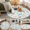 thumbnail image 5 of Ocean Coastal Round Area Rug 5Ft Washable Circle Rugs for Living Room Bedroom, Nautical Beach Starfish Coral Seashells Leaf Non-Slip Carpet Floor Mats Indoor Outdoor Carpet Runner Home Decor, 5 of 8