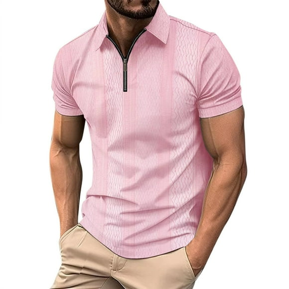 Ketyyh-chn99 Mens Polo Shirt Casual Men's Shirts 2024 Summer Male Blouse Short Sleeve Blouse Shirts Pink,2XL