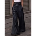 thumbnail image 3 of Women'S Faux Leather Pants PU High Waist Wide Leg Pants with Pockets Pleated Going Out Trousers Black XL, 3 of 6