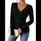 thumbnail image 2 of Camisa de Larga para Mujer, Cuello en V, Punto Acanalado, Suéter Ajustado con Botones, Blusa Informal de Trabajo para Otoño Negro M, 2 of 9