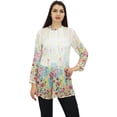 thumbnail image 4 of Phagun Women's White Digital Printed Shirt Pin Tucks Neck Tunic Top Blouse-4, 4 of 8