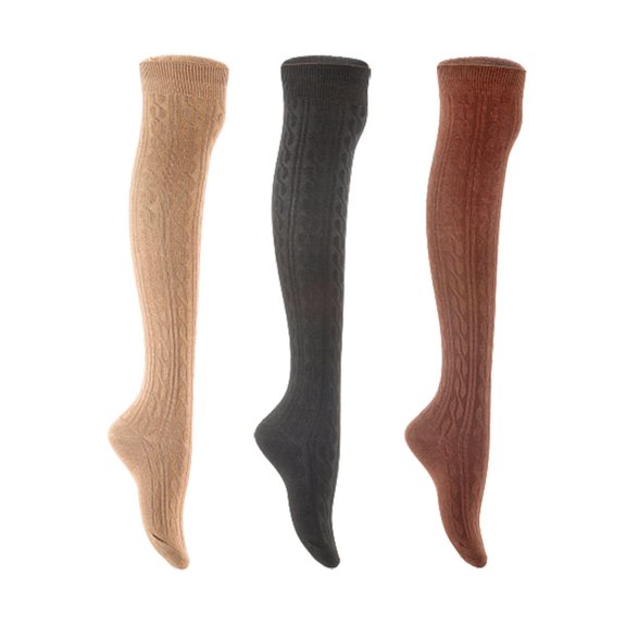 Lian LifeStyle Women's 3 Pair Adorable Comfortable Soft Thigh High Over Knee High Cotton Socks Size 6-9 L1024 Beige,Black,Coffee