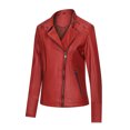 thumbnail image 2 of IROINNID Women's Faux Leather Jacket Long Sleeve Notch Lapel Casual Biker Zipper Closure Jacket,Red, 2 of 5