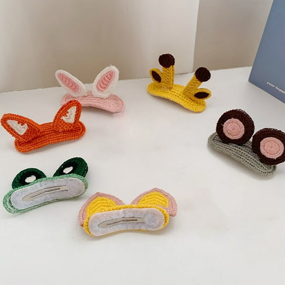 D-GROEE Hair Clip Giraffe Cat Bear Ear Frog Eyes Cartoon Animal Design Strong Grip Hair Accessories Non-slip Girl Children Knitting Hair Barrette Daily Wear