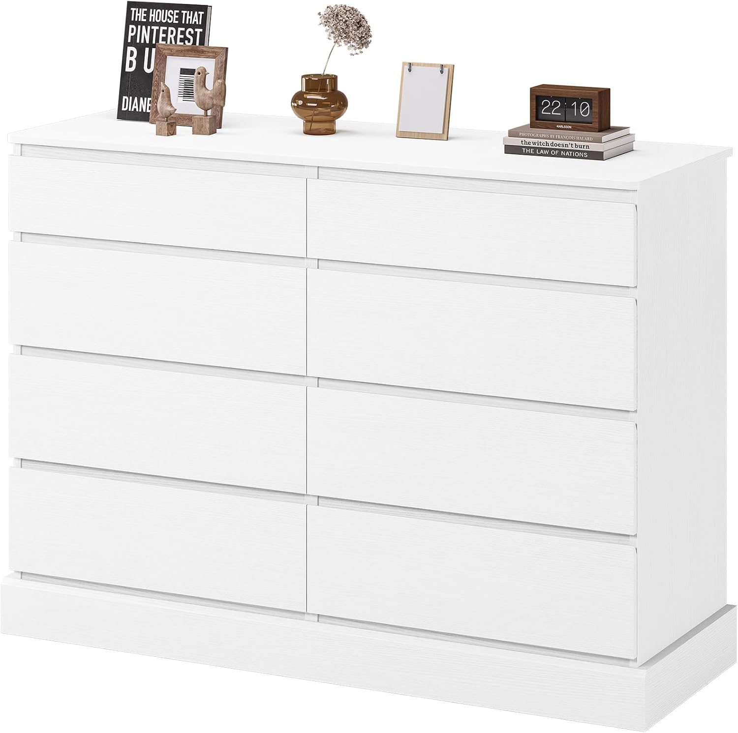 White Dresser with 8 Drawers for Bedroom Wide Chest of Drawers for Living Room, Large Capacity Clothing Storage Cabinet, 51.5''W Wooden Dresser for Entryway