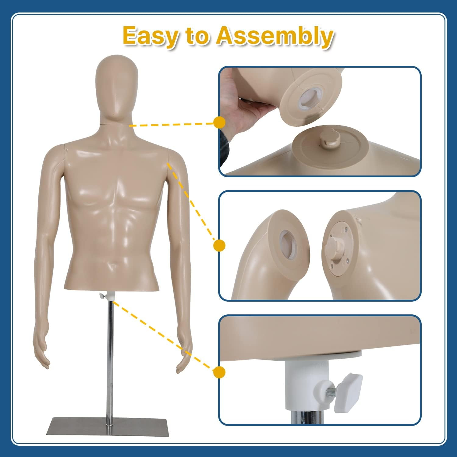 Male Mannequin 42-59 inch Adjustable Mannequin Torso Dress Form Model Sewing Manikin Detachable Mannequin Stand w/Metal Base