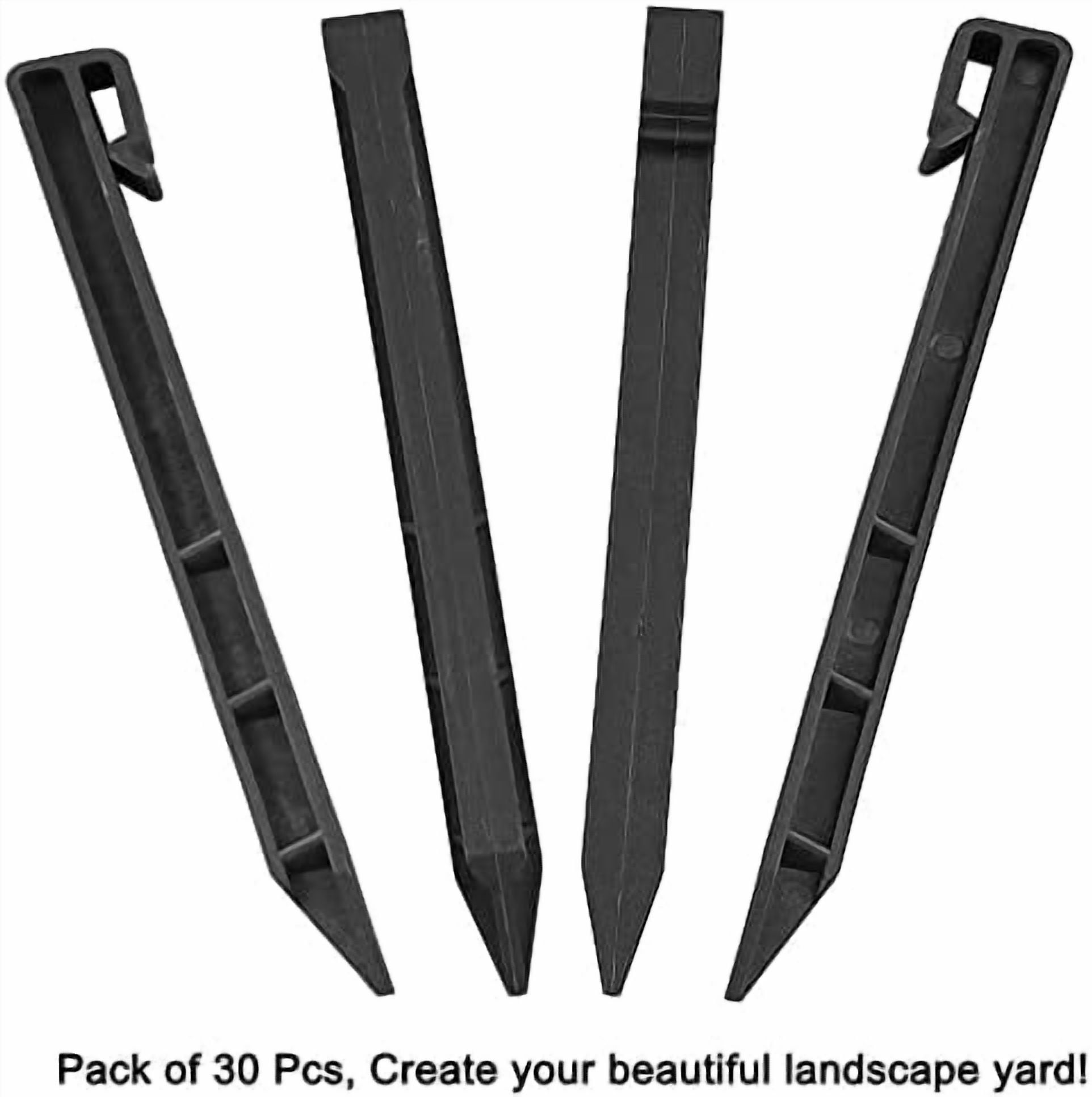 30 PCS Landscape Edging Garden Stakes, 10 Inch Black Landscaping Anchoring Spikes Heavy Duty Plastic Garden Ground Netting Stakes for Edging, Terrace & Garden