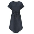 thumbnail image 5 of Shirt Dress for Women Belted Summer Solid Color Short Sleeve Button Down Mini Dress Gray M, 5 of 6