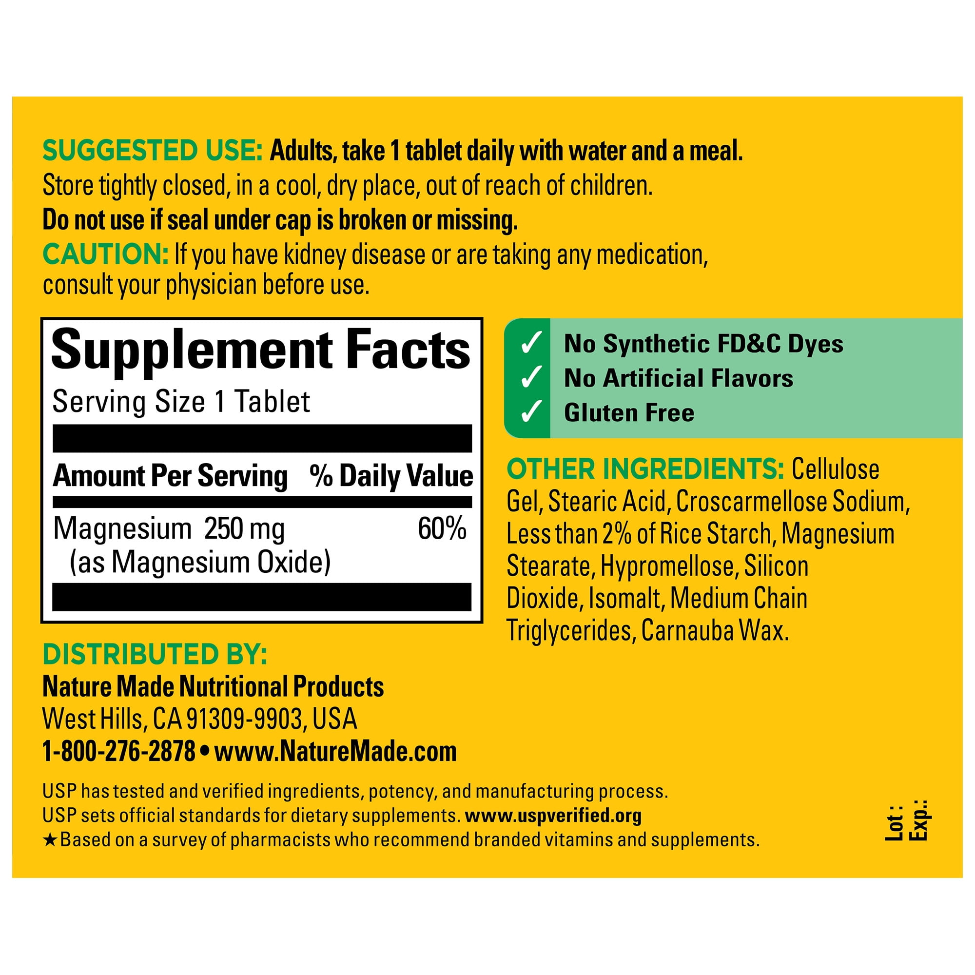 Nature Made Magnesium Oxide 250 mg Tablets, Dietary Supplement, 200 Count