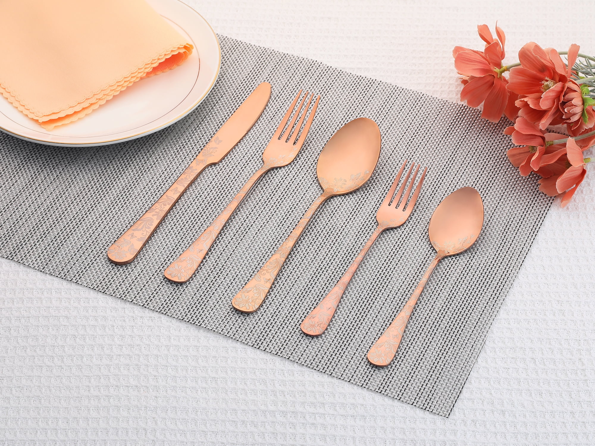 Unique Bargains 5 Pieces Stainless Steel Silverware Set Flatware Set Rose Gold