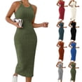 thumbnail image 3 of Oksale Robes Moulantes pour Femmes Sans Manches Côtelées Robe Maxi Ajustée Douce Extensible Confortable Col Ras du Cou Dos Nu Robes d'Été pour Fête de Vacances Rouge P, 3 of 7