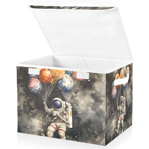 Yayeee Collapsible Cube Storage Bin with Lid Fabric Closet Decorative Basket with Handles, Watercolor Space