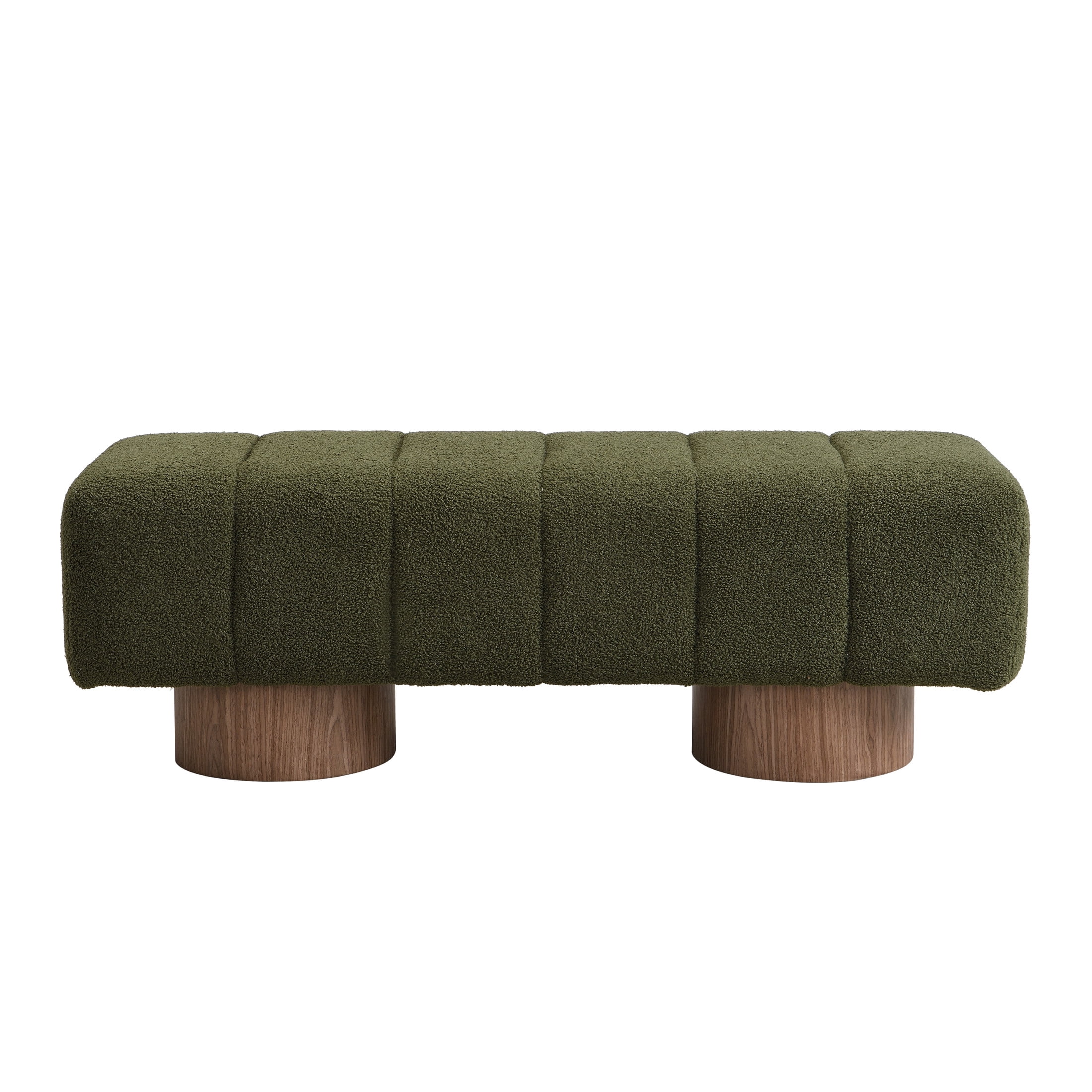 Christopher Knight Home 50" Ottoman Bench with Boucle Upholstery and Wood Legs, Green Fabric