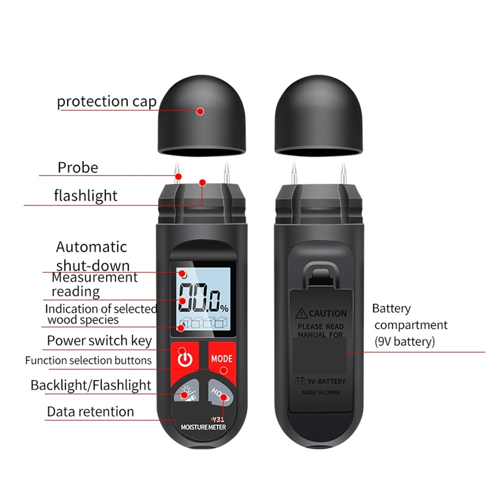 Wood Moisture Meter DY31 Portable Digital Hygrometer HD Backlight With Flashlight Humidity Tester Timber Damp Detector ,Wide Applications