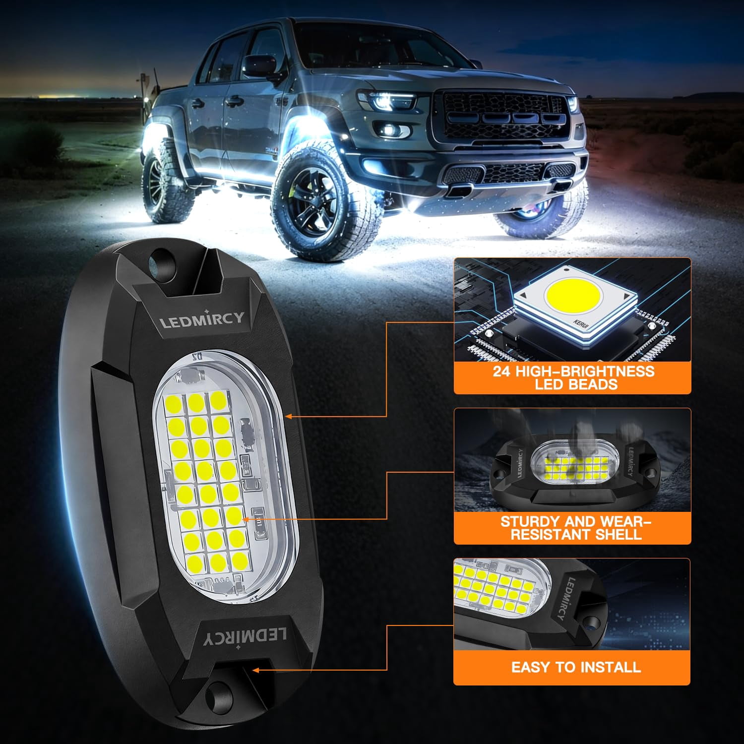 White Rock Lights, R6 LED Pure White Rock Lights 12PCS with Rocker Switch Wire Harness Kit for Trucks UTV Off Road Boat ATV Luces para Carro Super Bright High Power Light Waterproof Shockproof
