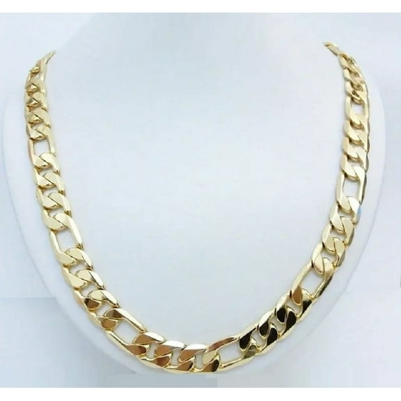 Prima Jewelries 18K Yellow Gold-Plated 20-Inches Figaro Italian Design 8mm Wide Heavy Solid Unisex Chain Link Necklace Gift