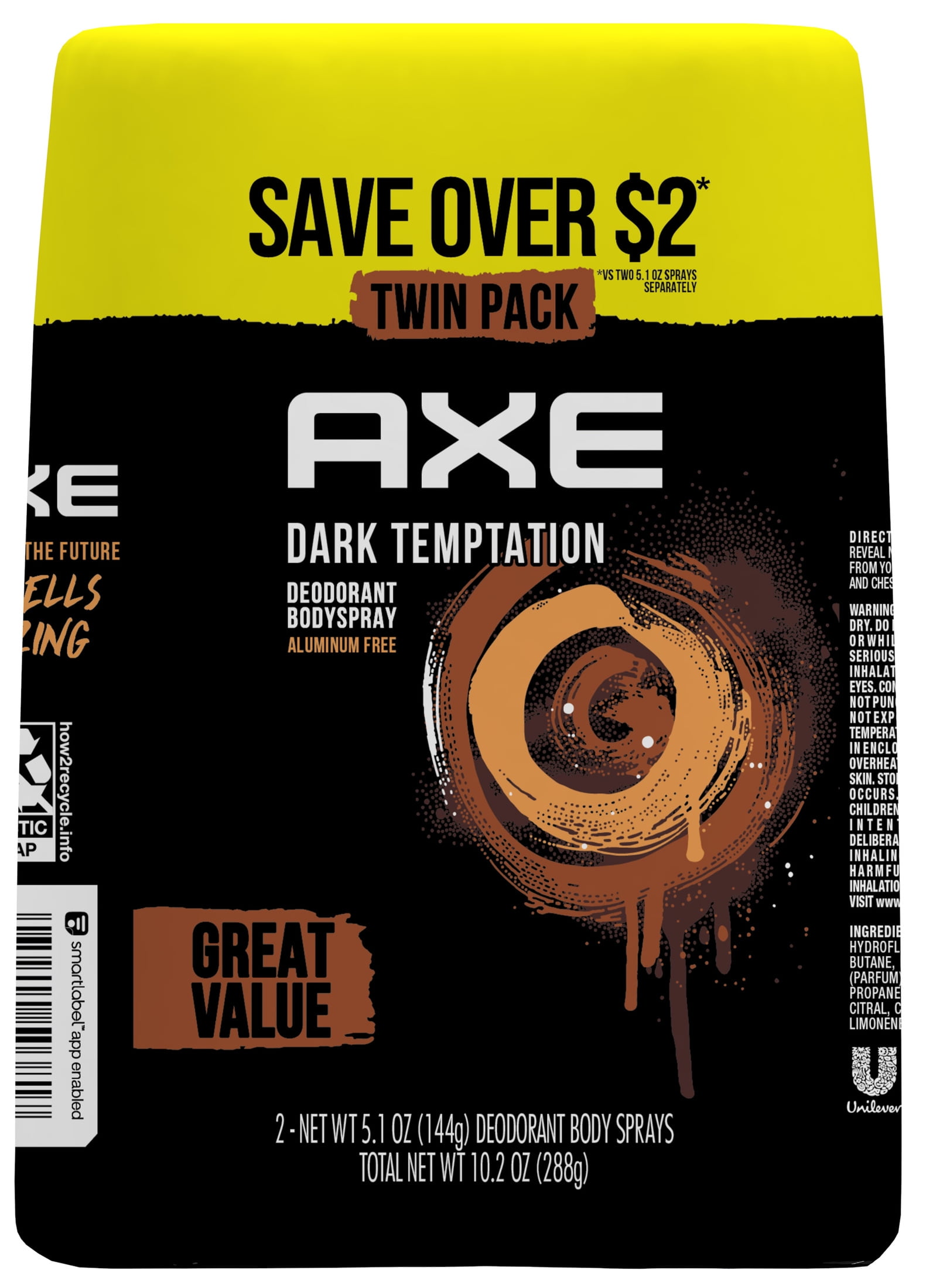 Axe Men's Body Spray Deodorant Long Lasting Odor Protection Dark Temptation, 5.1 oz Twin Pack