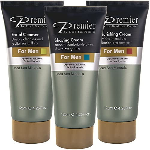 Premier Dead Sea Nourishing Cream for Men, Shaving Cream for Men, Essential Facial Cleanser for Men care kit. Gentle, Anti-Wrinkle, firming, Sensitive Skin, Daily Use for younger looking ski