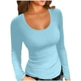 thumbnail image 2 of ClodeEU Womens's Fall Winter Oversized Stretchy Long Sleeve Scoop Neck Slin Fit Pullover Light Blue,Womens Plus M, 2 of 5