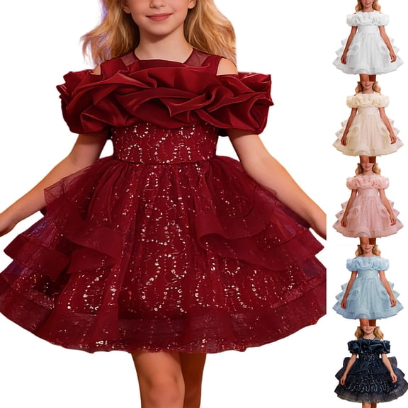 CAIXIA Flower Girl Dress PinkElegant Girls Formal Puffy Gown For Pageant Performance Recital And,Wine,12-18 Months