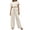 Beige, variant on Women's 2 Piece Outfit Set, Short Sleeve Crop Top and High Waisted Wide Leg Trousers with Drawstring, Casual Summer Matching Set, Beach Cover Up and Loungewear Set​-Beige