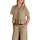 thumbnail image 2 of Conjunto de trajes de verano para mujer Conjunto de pantalones de pierna recta ancha y top de manga corta con ribete de volantes, 2 of 4