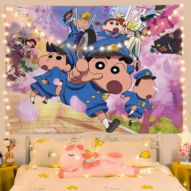 Tapiz decorativo para colgar en la pared, crayones, Shins Chans, Anime