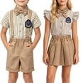 thumbnail image 1 of Odeerbi Chicos 5 Piezas Preppy Traje Rayado Vestido Camisa + Traje Pantalones Cortos + Corbata + Insignia de Pecho + Calcetines Uniforme Escolar Conjunto Caballero Traje Formal, 1 of 9