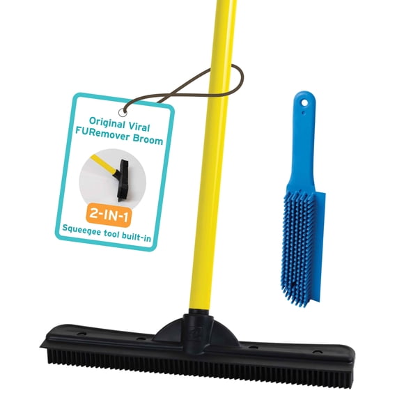 FURemover Balai en Caoutchouc Original pour Poils d'Animaux avec Raclette, avec Manche Télescopique de 58 Pouces pour Tapis, Carreaux et Bois Franc et Brosse à Charpie Portative Combo